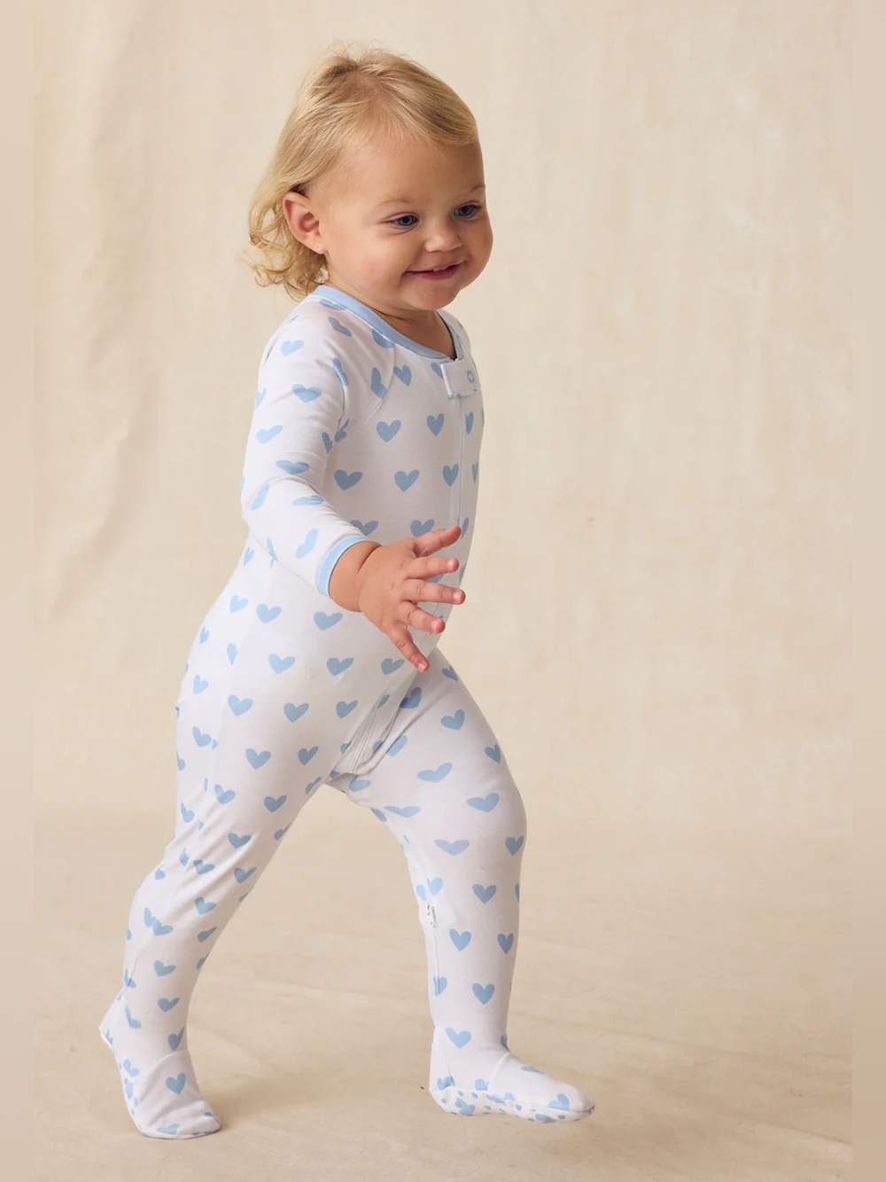 LAKE Pajamas footies french blue zippy hearts print baby boy girl sleeper pima
